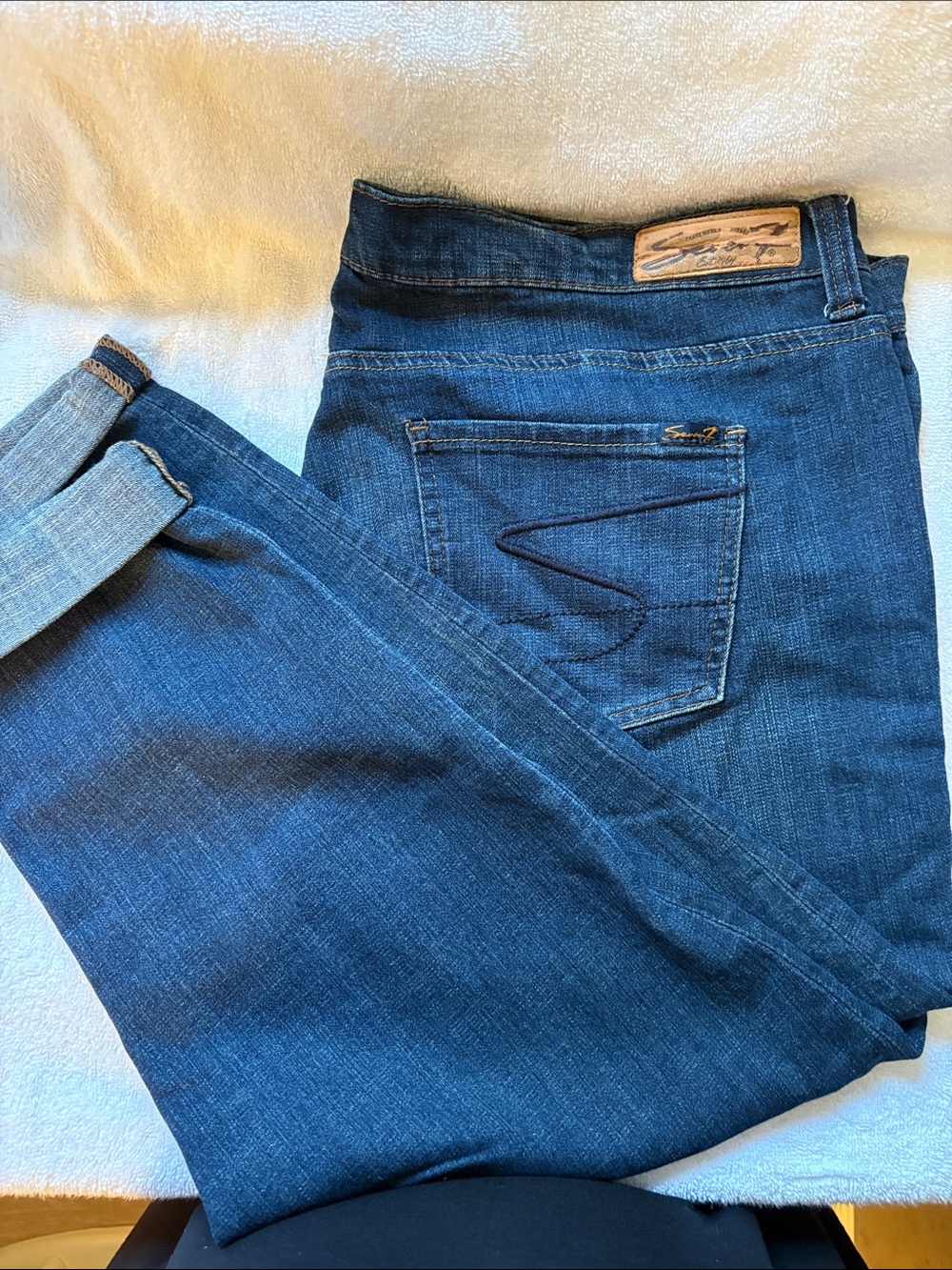 Seven7 Women's Straight Leg Jeans in Dark Wash Blue Denim